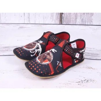 Chlapecké bačkory Bačkůrky capáčky BAREFOOT EF 385 T-REX černočervené polootevřené velikost: 26