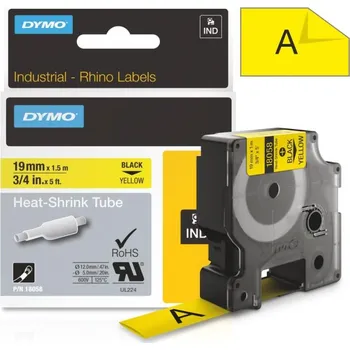 Pásek do tiskárny Páska Dymo Rhino bužírky, 19mm (18058) žlutá, černý tisk, 1,5m