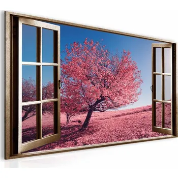 Obraz Malvis ® Obraz okno růžový strom Velikost (šířka x výška): 30x20 cm