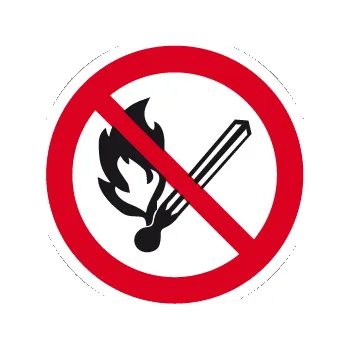 Zákaz manipulace s plamenem - samolepící piktogram - Ø 70 mm
