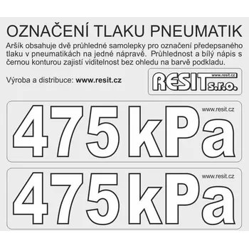 Sada na opravu pneumatiky Označení tlaku pneumatik - 475 kPa