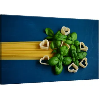 Obraz Malvis ® Obraz těstoviny s bazalkou - ITÁLIE Velikost (šířka x výška): 60x40 cm