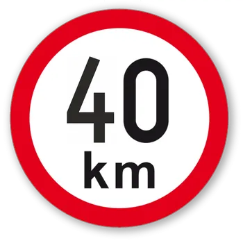 Samolepicí dekorace na vozidlo Maximální rychlost 40 km - kruhová samolepka Ø 200 mm
