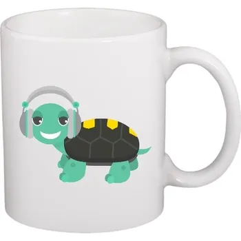 Hrnek malý bílý s potiskem Uhla se sluchátky