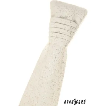 Kravata AVANTGART Regata PREMIUM a kapesníček smetanová se zlatým vzorem 577-9348-0