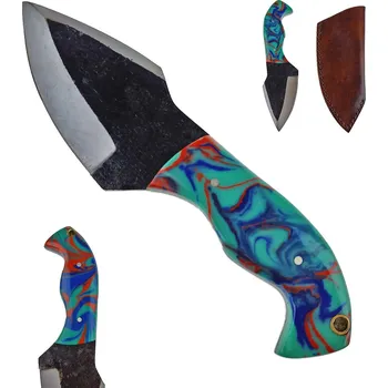 kapesní nůž PAK Masivní pevný nůž "PSYCHO OF COLORS" s koženým pouzdrem