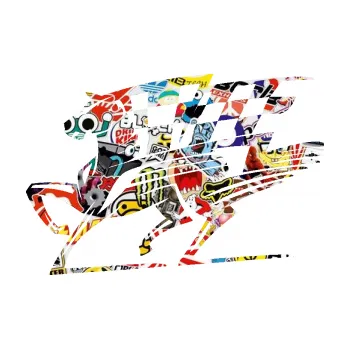 Samolepící dekorace SAMOLEPKA Kůň racing 001 levá se šachovnicí (83 - Sticker bomb) NA AUTO, NÁLEPKA, FÓLIE, POLEP, TUNING, VLASTNÍ TEXT, TISK, AUTOSAMOLEPKY.cz, POLEPY, OBRÁZEK, LOGO, SAMOLEPKY