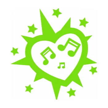 Samolepící dekorace I love music 001 noty se srdcem (04 - zelená kawasaki) SAMOLEPKA NA AUTO, NÁLEPKA, FÓLIE, POLEP, TUNING, VLASTNÍ TEXT, TISK, AUTOSAMOLEPKY.cz, POLEPY, OBRÁZEK, LOGO, 3D STICKERS