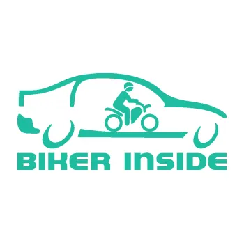 Polep vozidla SAMOLEPKA Biker inside 001 motorkář v autě (25 - tyrkysová) NA AUTO, NÁLEPKA, FÓLIE, POLEP, TUNING, VLASTNÍ TEXT, TISK, AUTOSAMOLEPKY.cz, POLEPY, OBRÁZEK, LOGO, SAMOLEPKY