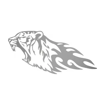 Samolepicí dekorace na vozidlo Animal flames 073 levá tygr (42 - stříbrná metalíza) SAMOLEPKA NA AUTO, NÁLEPKA, FÓLIE, POLEP, TUNING, VLASTNÍ TEXT, TISK, AUTOSAMOLEPKY.cz, POLEPY, OBRÁZEK, LOGO, 3D STICKERS