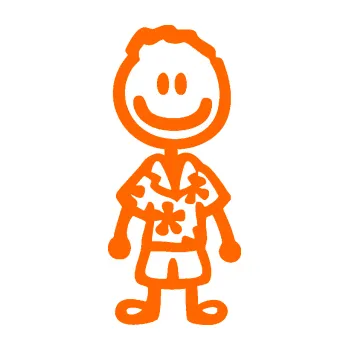 samolepka Cartoon family kluk Hawaii (73 - Fluorescentní oranžová) SAMOLEPKA NA AUTO, NÁLEPKA, FÓLIE, POLEP, TUNING, VLASTNÍ TEXT, TISK, AUTOSAMOLEPKY.cz, POLEPY, OBRÁZEK, LOGO, 3D STICKERS