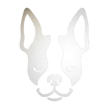 Polep vozidla Pes 066 Bostonský teriér (82 - odrazková reflexní bílá) SAMOLEPKA NA AUTO, NÁLEPKA, FÓLIE, POLEP, TUNING, VLASTNÍ TEXT, TISK, AUTOSAMOLEPKY.cz, POLEPY, OBRÁZEK, LOGO, 3D STICKERS