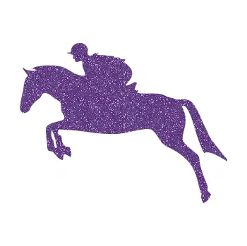 Samolepící dekorace Kůň 020 levá skok s jezdcem (87 - Ultra Metalic fialová) SAMOLEPKA NA AUTO, NÁLEPKA, FÓLIE, POLEP, TUNING, VLASTNÍ TEXT, TISK, AUTOSAMOLEPKY.cz, POLEPY, OBRÁZEK, LOGO, 3D STICKERS