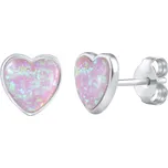 Stříbrné náušnice srdce pecky s růžovým opálem LPS0857P