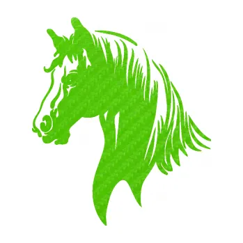 Samolepící dekorace Kůň 066 levá hlava s hřívou (58 - 3D karbon zelený kawasaki) SAMOLEPKA NA AUTO, NÁLEPKA, FÓLIE, POLEP, TUNING, VLASTNÍ TEXT, TISK, AUTOSAMOLEPKY.cz, POLEPY, OBRÁZEK, LOGO, 3D STICKERS