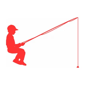 Polep vozidla SAMOLEPKA Rybář 011 pravá chlapec s prutem (02 - světle červená) NA AUTO, NÁLEPKA, FÓLIE, POLEP, TUNING, VLASTNÍ TEXT, TISK, AUTOSAMOLEPKY.cz, POLEPY, OBRÁZEK, LOGO, SAMOLEPKY