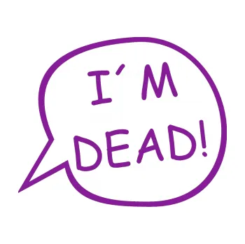 Polep vozidla SAMOLEPKA I'm dead (14 - fialová) NA AUTO, NÁLEPKA, FÓLIE, POLEP, TUNING, VLASTNÍ TEXT, TISK, AUTOSAMOLEPKY.cz, POLEPY, OBRÁZEK, LOGO, SAMOLEPKY