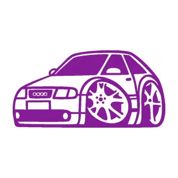 Polep vozidla SAMOLEPKA Audi A3 karikatura levá (14 - fialová) NA AUTO, NÁLEPKA, FÓLIE, POLEP, TUNING, VLASTNÍ TEXT, TISK, AUTOSAMOLEPKY.cz, POLEPY, OBRÁZEK, LOGO, SAMOLEPKY