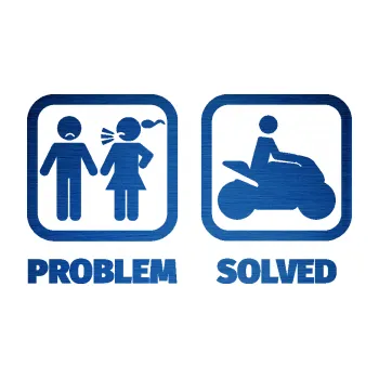 Polep vozidla SAMOLEPKA Problem? Solved 005 motorkář (65 - škrábaný kov modrý) NA AUTO, NÁLEPKA, FÓLIE, POLEP, TUNING, VLASTNÍ TEXT, TISK, AUTOSAMOLEPKY.cz, POLEPY, OBRÁZEK, LOGO, SAMOLEPKY