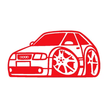 Polep vozidla SAMOLEPKA Audi A3 karikatura levá (10 - červená) NA AUTO, NÁLEPKA, FÓLIE, POLEP, TUNING, VLASTNÍ TEXT, TISK, AUTOSAMOLEPKY.cz, POLEPY, OBRÁZEK, LOGO, SAMOLEPKY