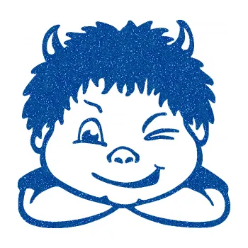 Samolepicí dekorace na vozidlo Dítě v autě 055 levá kluk čertík (88 - Ultra Metalic modrá) SAMOLEPKA NA AUTO, NÁLEPKA, FÓLIE, POLEP, TUNING, VLASTNÍ TEXT, TISK, AUTOSAMOLEPKY.cz, POLEPY, OBRÁZEK, LOGO, 3D STICKERS