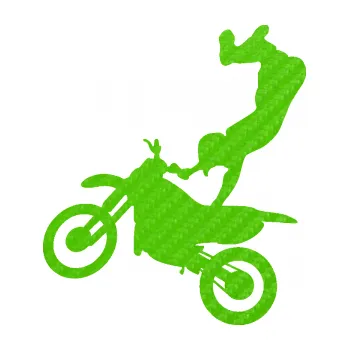 Samolepicí dekorace na vozidlo Motorka 047 levá motokros freestyle (58 - 3D karbon zelený kawasaki) SAMOLEPKA NA AUTO, NÁLEPKA, FÓLIE, POLEP, TUNING, VLASTNÍ TEXT, TISK, AUTOSAMOLEPKY.cz, POLEPY, OBRÁZEK, LOGO, 3D STICKERS