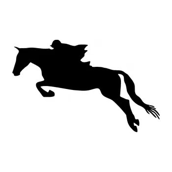 Samolepící dekorace SAMOLEPKA Kůň 015 levá skok s jezdcem (01 - černá) NA AUTO, NÁLEPKA, FÓLIE, POLEP, TUNING, VLASTNÍ TEXT, TISK, AUTOSAMOLEPKY.cz, POLEPY, OBRÁZEK, LOGO, SAMOLEPKY