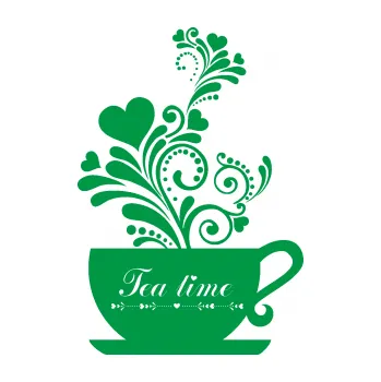 Samolepící dekorace Interiér 017 čas na čaj, hrníček s kytičkami (12 - zelená) SAMOLEPKA NA AUTO, NÁLEPKA, FÓLIE, POLEP, TUNING, VLASTNÍ TEXT, TISK, AUTOSAMOLEPKY.cz, POLEPY, OBRÁZEK, LOGO, 3D STICKERS