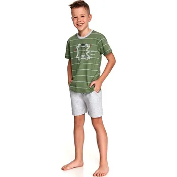 Taro, dětské pyžamo 2522-Karolek, krátký rukáv, khaki, vel. 104