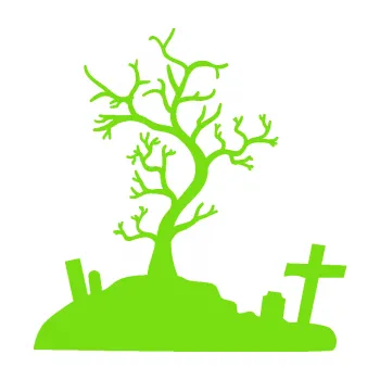 Samolepící dekorace Halloween 019 levá hřbitov (04 - zelená kawasaki) SAMOLEPKA NA AUTO, NÁLEPKA, FÓLIE, POLEP, TUNING, VLASTNÍ TEXT, TISK, AUTOSAMOLEPKY.cz, POLEPY, OBRÁZEK, LOGO, 3D STICKERS