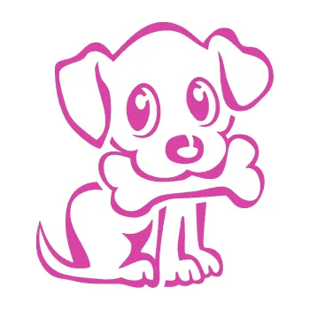 Polep vozidla SAMOLEPKA Pes 076 pravá štěnátko s kostičkou (16 - růžová) NA AUTO, NÁLEPKA, FÓLIE, POLEP, TUNING, VLASTNÍ TEXT, TISK, AUTOSAMOLEPKY.cz, POLEPY, OBRÁZEK, LOGO, SAMOLEPKY