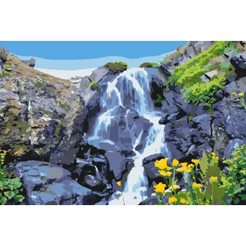 Malování podle čísel - Vodopád a květiny Velikost: 40x60cm, Rámování: Pouze srolované plátno