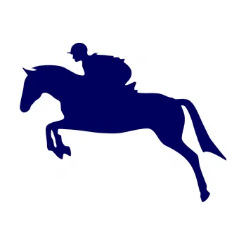 Samolepící dekorace Kůň 020 levá skok s jezdcem (23 - tmavě modrá) SAMOLEPKA NA AUTO, NÁLEPKA, FÓLIE, POLEP, TUNING, VLASTNÍ TEXT, TISK, AUTOSAMOLEPKY.cz, POLEPY, OBRÁZEK, LOGO, 3D STICKERS