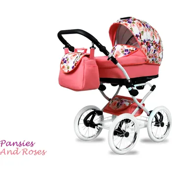 Kočárek Kombinovaný kočárek Raf-Pol Baby Lux Margaret White ALU 2022 Pansies And Roses