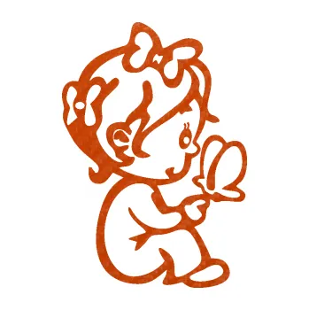 Samolepicí dekorace na vozidlo Dítě v autě 043 pravá holčička s motýlem (54 - 3D karbon oranžový) SAMOLEPKA NA AUTO, NÁLEPKA, FÓLIE, POLEP, TUNING, VLASTNÍ TEXT, TISK, AUTOSAMOLEPKY.cz, POLEPY, OBRÁZEK, LOGO, 3D STICKERS