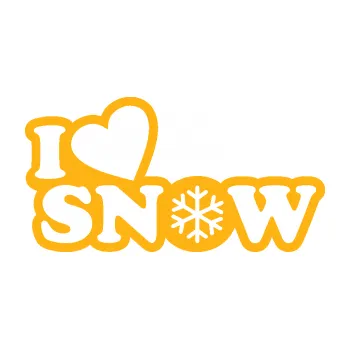 Polep vozidla SAMOLEPKA I love snow nápis s vločkou (21 - světle oranžová) NA AUTO, NÁLEPKA, FÓLIE, POLEP, TUNING, VLASTNÍ TEXT, TISK, AUTOSAMOLEPKY.cz, POLEPY, OBRÁZEK, LOGO, SAMOLEPKY