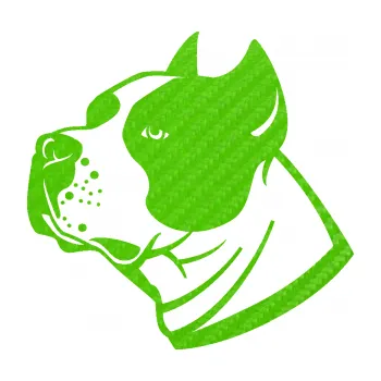 Polep vozidla Pes 081 levá Stafordširský bulteriér (58 - 3D karbon zelený kawasaki) SAMOLEPKA NA AUTO, NÁLEPKA, FÓLIE, POLEP, TUNING, VLASTNÍ TEXT, TISK, AUTOSAMOLEPKY.cz, POLEPY, OBRÁZEK, LOGO, 3D STICKERS