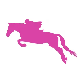 Samolepící dekorace SAMOLEPKA Kůň 015 levá skok s jezdcem (16 - růžová) NA AUTO, NÁLEPKA, FÓLIE, POLEP, TUNING, VLASTNÍ TEXT, TISK, AUTOSAMOLEPKY.cz, POLEPY, OBRÁZEK, LOGO, SAMOLEPKY