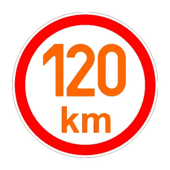 samolepka Maximální rychlost 120km - nejvyšší konstrukční rychlost (73 - Fluorescentní oranžová) SAMOLEPKA NA AUTO, NÁLEPKA, FÓLIE, POLEP, TUNING, VLASTNÍ TEXT, TISK, AUTOSAMOLEPKY.cz, POLEPY, OBRÁZEK, LOGO, 3D STICKERS