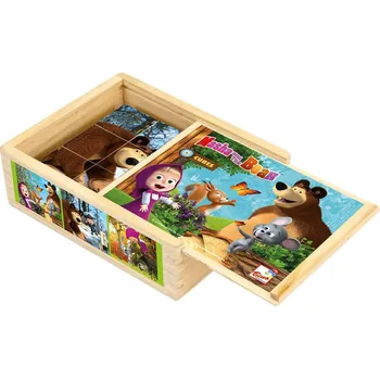 Dřevěná hračka Bino Kostky Máša a Medvěd 12 ks