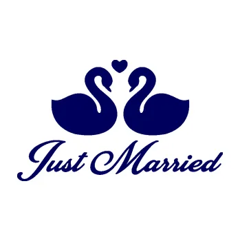 Samolepící dekorace SAMOLEPKA Just Married 006 nápis labutě (23 - tmavě modrá) NA AUTO, NÁLEPKA, FÓLIE, POLEP, TUNING, VLASTNÍ TEXT, TISK, AUTOSAMOLEPKY.cz, POLEPY, OBRÁZEK, LOGO, SAMOLEPKY