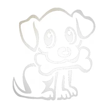 Polep vozidla SAMOLEPKA Pes 076 pravá štěnátko s kostičkou (82 - odrazková reflexní bílá) NA AUTO, NÁLEPKA, FÓLIE, POLEP, TUNING, VLASTNÍ TEXT, TISK, AUTOSAMOLEPKY.cz, POLEPY, OBRÁZEK, LOGO, SAMOLEPKY