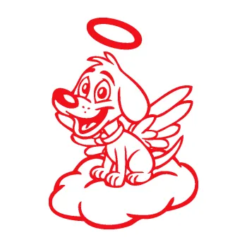 Polep vozidla SAMOLEPKA Pes 126 levá andílek na obláčku (10 - červená) NA AUTO, NÁLEPKA, FÓLIE, POLEP, TUNING, VLASTNÍ TEXT, TISK, AUTOSAMOLEPKY.cz, POLEPY, OBRÁZEK, LOGO, SAMOLEPKY