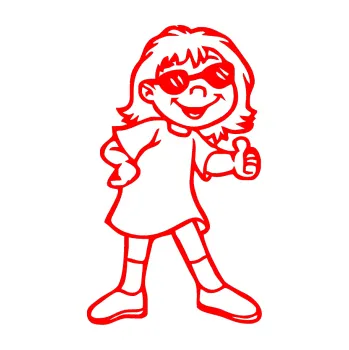 Autodoplněk Samolepka na auto Dítě v autě 015 pravá malá slečna s brýlemi (74 - Fluorescentní červená) NÁLEPKA, FÓLIE, POLEPY, TUNING, VLASTNÍ TEXT, TISK, AUTOSAMOLEPKY.cz, SAMOLEPKY, OBRÁZEK, LOGO, VÝROBA, PRODEJ