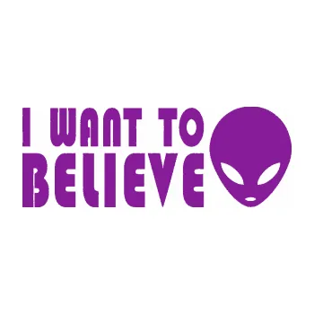 Polep vozidla SAMOLEPKA I want to believe (14 - fialová) NA AUTO, NÁLEPKA, FÓLIE, POLEP, TUNING, VLASTNÍ TEXT, TISK, AUTOSAMOLEPKY.cz, POLEPY, OBRÁZEK, LOGO, SAMOLEPKY