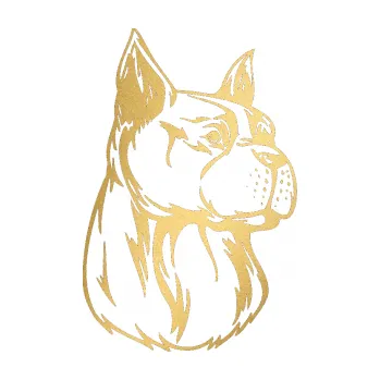 Polep vozidla SAMOLEPKA Pes 017 pravá (43 - zlatá metalíza) NA AUTO, NÁLEPKA, FÓLIE, POLEP, TUNING, VLASTNÍ TEXT, TISK, AUTOSAMOLEPKY.cz, POLEPY, OBRÁZEK, LOGO, SAMOLEPKY