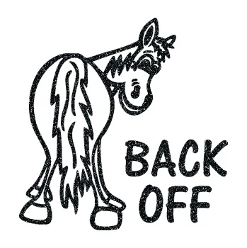 Polep vozidla SAMOLEPKA Back off pravá koník (85 - Ultra Metalic černá) NA AUTO, NÁLEPKA, FÓLIE, POLEP, TUNING, VLASTNÍ TEXT, TISK, AUTOSAMOLEPKY.cz, POLEPY, OBRÁZEK, LOGO, SAMOLEPKY