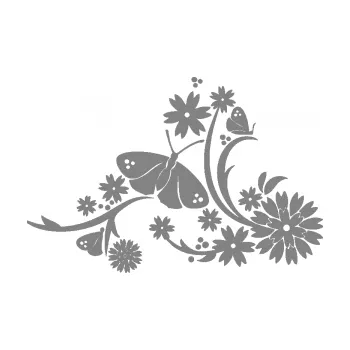 Samolepící dekorace SAMOLEPKA Květina dekor 007 pravá motýl s květy (17 - šedá) NA AUTO, NÁLEPKA, FÓLIE, POLEP, TUNING, VLASTNÍ TEXT, TISK, AUTOSAMOLEPKY.cz, POLEPY, OBRÁZEK, LOGO, SAMOLEPKY