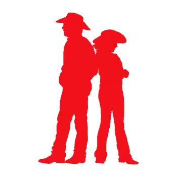 Samolepící dekorace SAMOLEPKA Kovboj a kovbojka 001 levá (10 - červená) NA AUTO, NÁLEPKA, FÓLIE, POLEP, TUNING, VLASTNÍ TEXT, TISK, AUTOSAMOLEPKY.cz, POLEPY, OBRÁZEK, LOGO, SAMOLEPKY