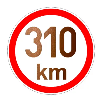 samolepka Maximální rychlost 310km - nejvyšší konstrukční rychlost (44 - měděná metalíza) SAMOLEPKA NA AUTO, NÁLEPKA, FÓLIE, POLEP, TUNING, VLASTNÍ TEXT, TISK, AUTOSAMOLEPKY.cz, POLEPY, OBRÁZEK, LOGO, 3D STICKERS